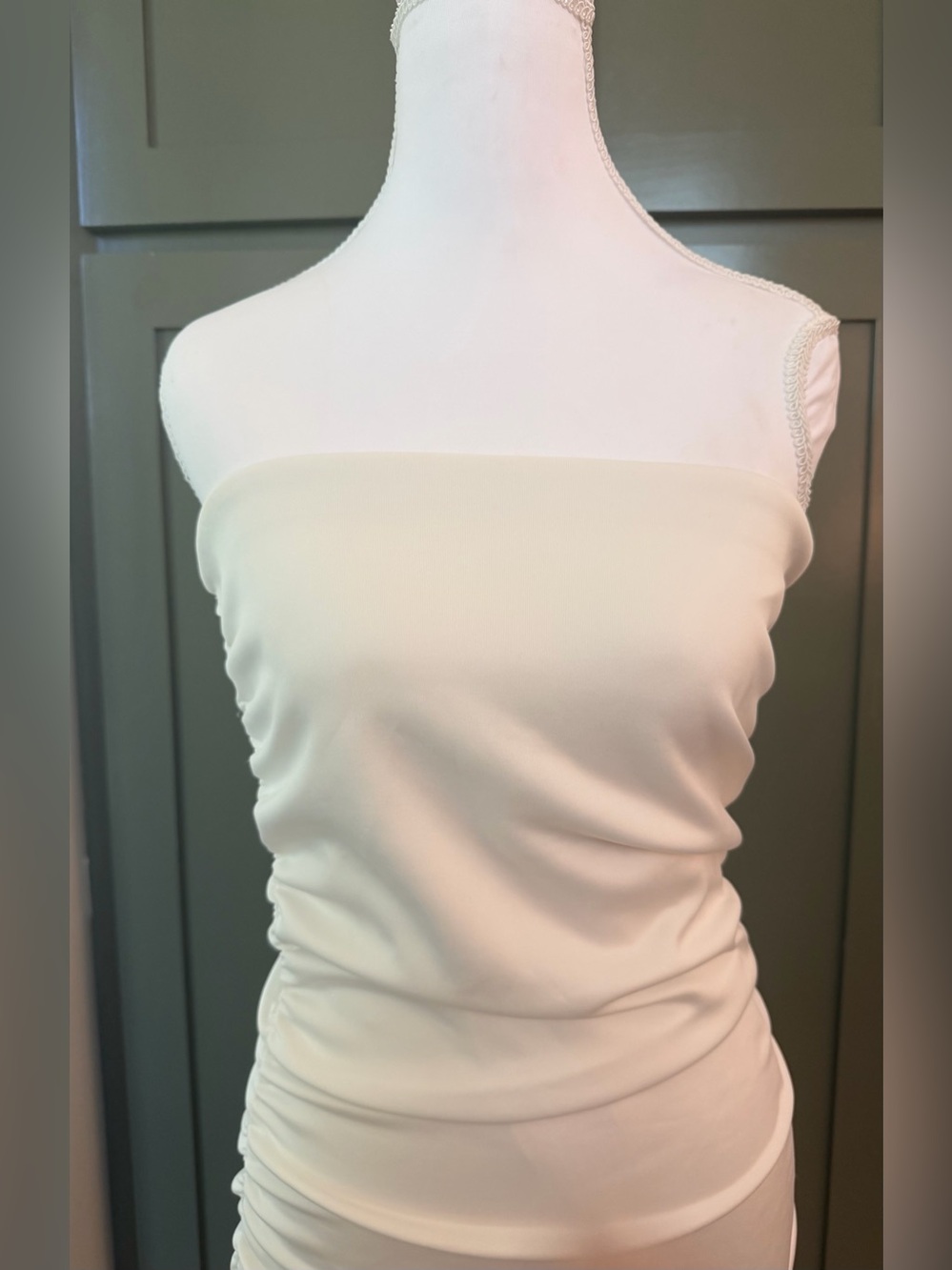 Blue Blush Cream Strapless Tube Crop Top